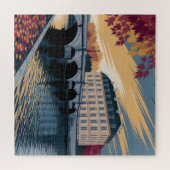 Autumn Riverside European City Illustration Art Puzzle (Horizontal)