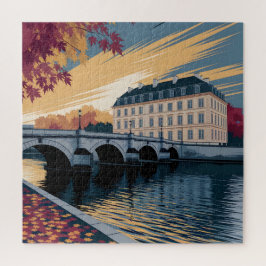 Autumn Riverside European City Illustration Art Puzzle