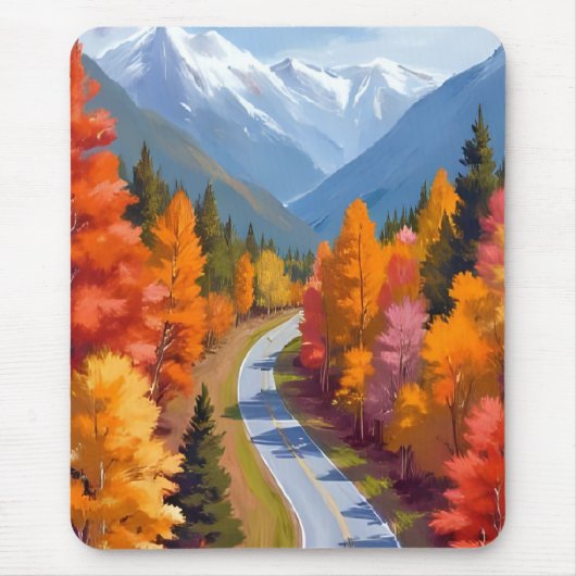 Autumn Road | Fall Foliage Watercolor Nature Mousepad (Vorne)