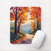 Autumn Road | Watercolor Fall Foliage Leaves Mousepad (Mit Mouse)
