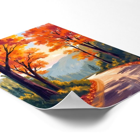 Autumn Road | Watercolor Fall Foliage Leaves Poster (Ecke)