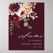 Autumn Romance Burgundy Bridal Shower Welcome Sign Poster (Vorne)
