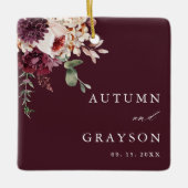 Autumn Romance Elegant Burgundy Wedding Photo      Keramikornament (Vorderseite)