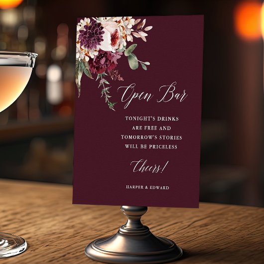 Autumn Romance Floral Wedding Open Bar Sign Poster