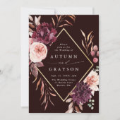 Autumn Romance Gold Frame Burgundy Wedding Invita Einladung (Vorderseite)