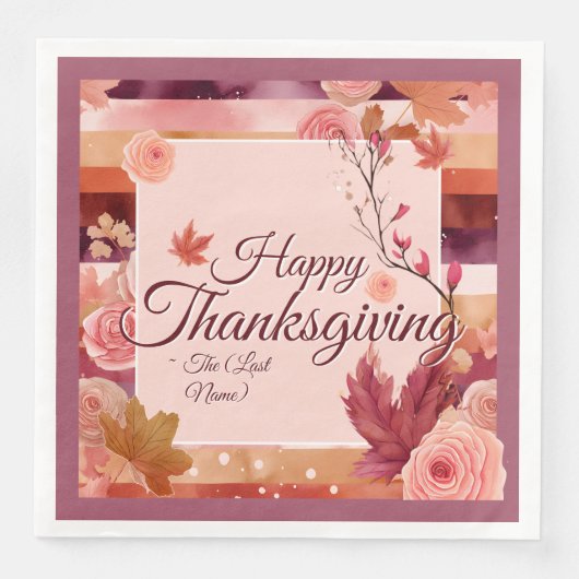 Autumn Rose Happy Thanksgiving Paper Napkin Serviette (Vorderseite)