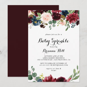 Autumn Rustic Burgundy Calligraphy Baby Sprinkle Einladung
