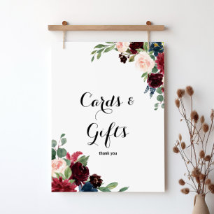 Autumn Rustic Burgundy Cards and Gifts Sign Poster