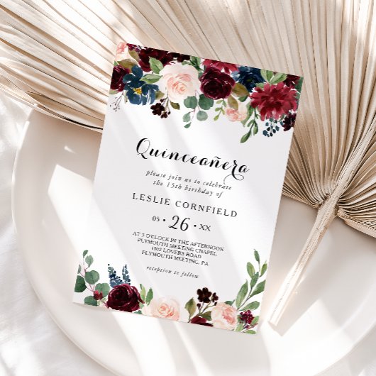 Autumn Rustic Burgundy Quinceañera Geburtstagspart Einladung