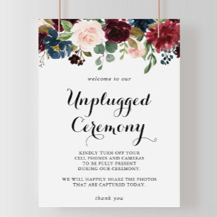 Autumn Rustic Calligraphy Unplugged Ceremony Sign Poster