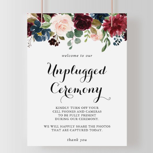 Autumn Rustic Calligraphy Unplugged Ceremony Sign Poster