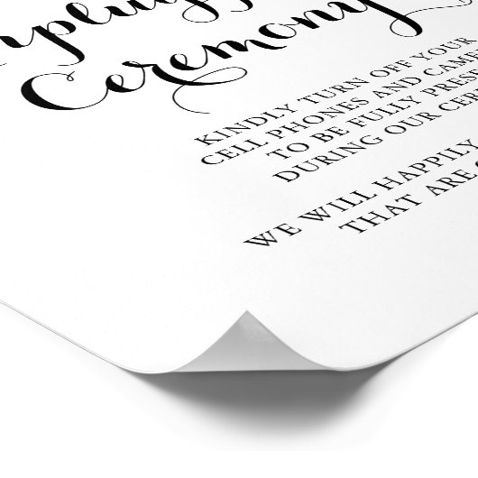 Autumn Rustic Calligraphy Unplugged Ceremony Sign Poster (Ecke)