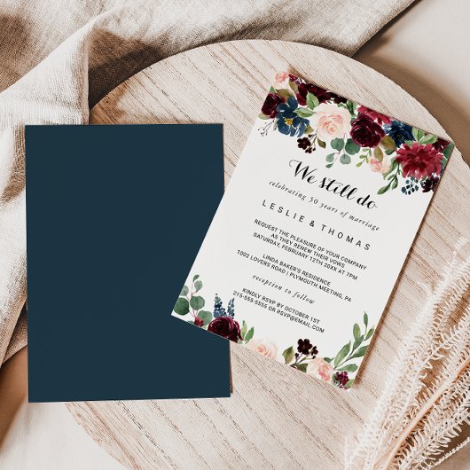 Autumn Rustic Dazzling Burgundy Vow Renewy Einladung