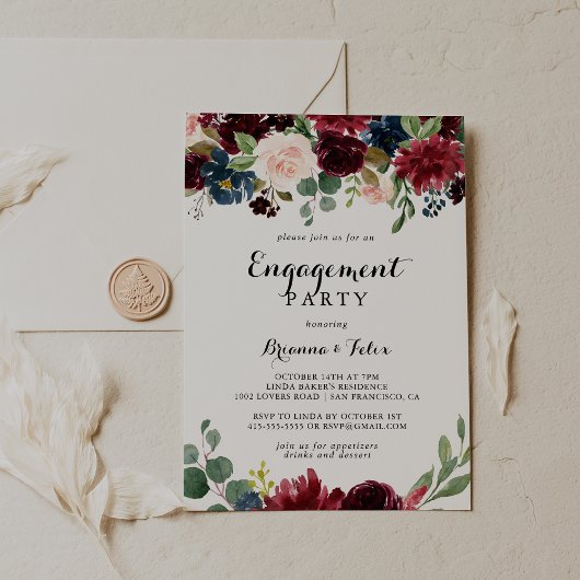 Autumn Rustic Modern Calligraphy Engagement Party Einladung