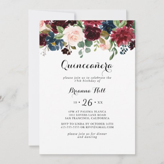 Autumn Rustic Modern Calligraphy Quinceañera Einladung (Vorderseite)