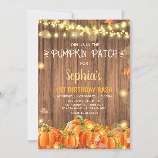 Autumn Rustic Pumpkin Patch Birthday Einladung (Vorderseite)