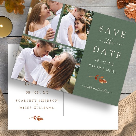 Autumn Sage Green Foto Save the Date Ankündigungspostkarte