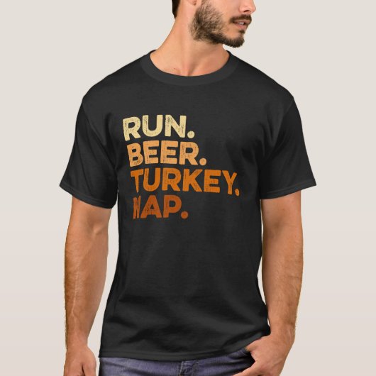 Autumn Sayings Thanksgiving Trot Run Beer Turkey T-Shirt (Vorderseite)