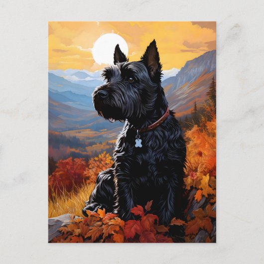 Autumn Scottish Terrier Postkarte (Vorderseite)