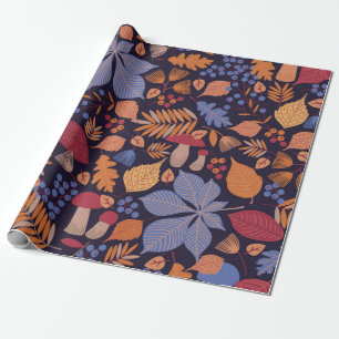 Autumn seamless pattern with leaves, branches and geschenkpapier