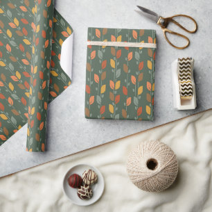 Autumn Season Folk Art Green Blätter Geschenkpapier