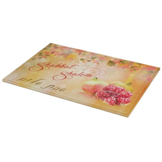 Autumn Shabbat Shalom Hebrew Challah Cutting Board Schneidebrett (Ecke)