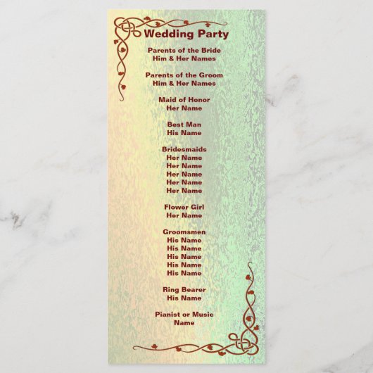 Autumn Shades Green and Yellow Wedding Card Programm (Rückseite)