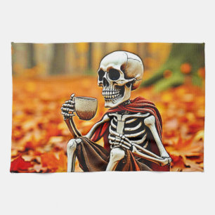 Autumn Skeleton Coffee Break Design Geschirrtuch
