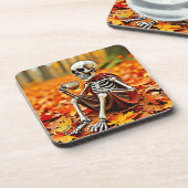 Autumn Skeleton Coffee Break Design Getränkeuntersetzer (Linke Seite)