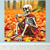 Autumn Skeleton Coffee Break Design Leinwanddruck (Insitu (Holzboden))