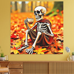 Autumn Skeleton Coffee Break Design Leinwanddruck
