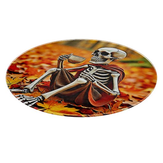 Autumn Skeleton Coffee Break Design Schneidebrett (Ecke)