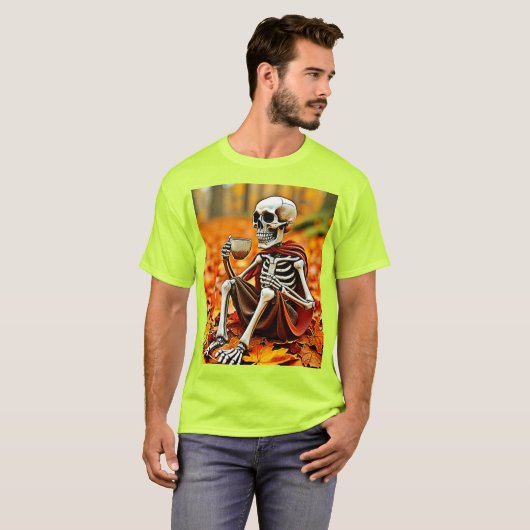 Autumn Skeleton Coffee Break Design T-Shirt (Vorne ganz)