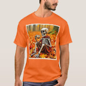 Autumn Skeleton Coffee Break Design T-Shirt (Vorderseite)