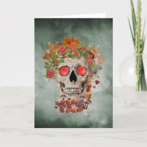 Autumn Skull auf Green Background Halloween Card