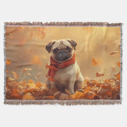 “Autumn Snuggles with Pugsy” Cute Autumn Pug Decke (Vorderseite)