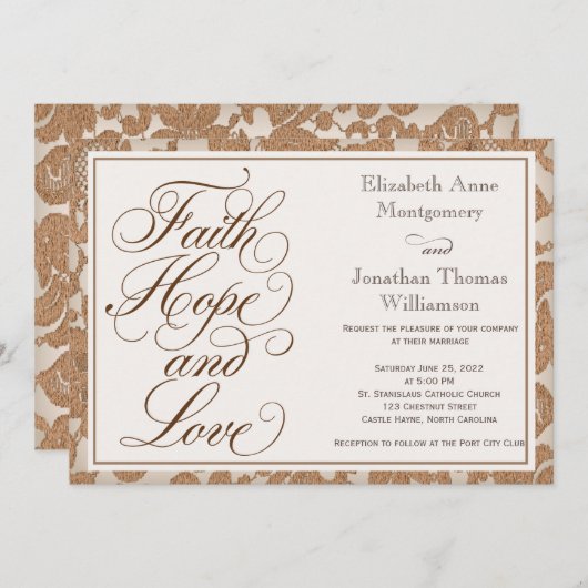 Autumn Spitzen Script Faith Hope & Liebe Wedding Einladung (Vorne/Hinten)