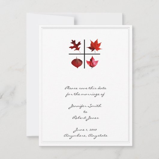 Autumn Square - Fall Leaf Design in Red Orange Save The Date (Vorderseite)