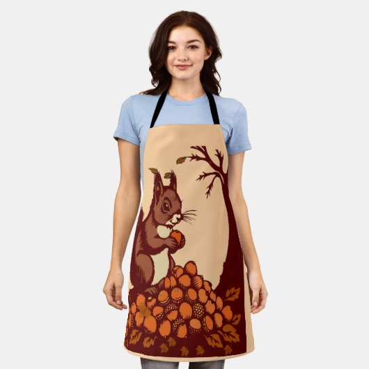 🐿️ Autumn Squirrel All-Over Print Apron - Peach Schürze (Getragen)
