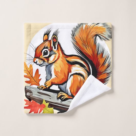 Autumn Squirrel Charm Design Badhandtuch Set (Waschlappen)