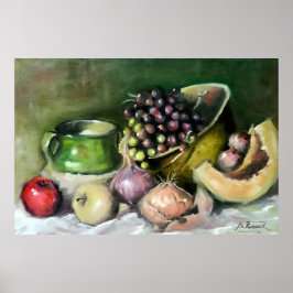 Autumn Still Life with Fruits and Onions: wall Art Poster
