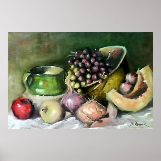 Autumn Still Life with Fruits and Onions: wall Art Poster (Vorne)