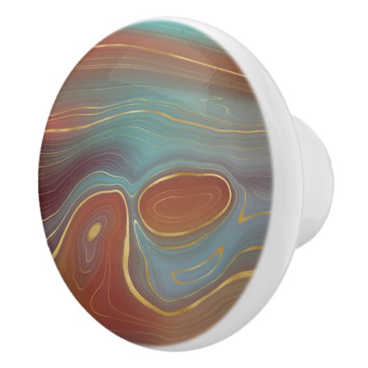 Autumn Strata | Burnt Orange Gold Aquamarin Fall A Keramikknauf (Rechts)