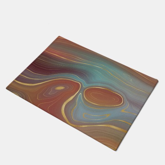 Autumn Strata | Terra Cotta Aquamarin und Gold Aga Fußmatte (Schrägansicht)