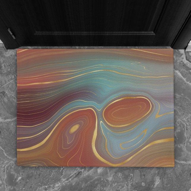 Autumn Strata | Terra Cotta Aquamarin und Gold Aga Fußmatte (Von Creator hochgeladen)