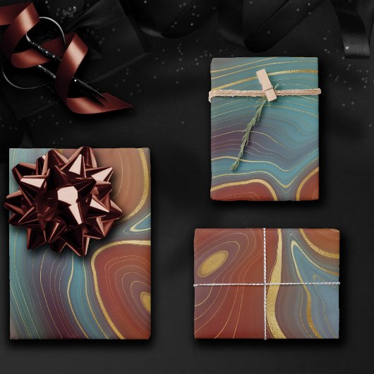 Autumn Strata | Terra Cotta Aquamarin und Gold Aga Geschenkpapier Set