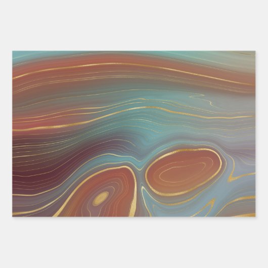Autumn Strata | Terra Cotta Aquamarin und Gold Aga Geschenkpapier Set (Vorderseite 2)