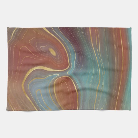 Autumn Strata | Terra Cotta Aquamarin und Gold Aga Geschirrtuch (Horizontal)