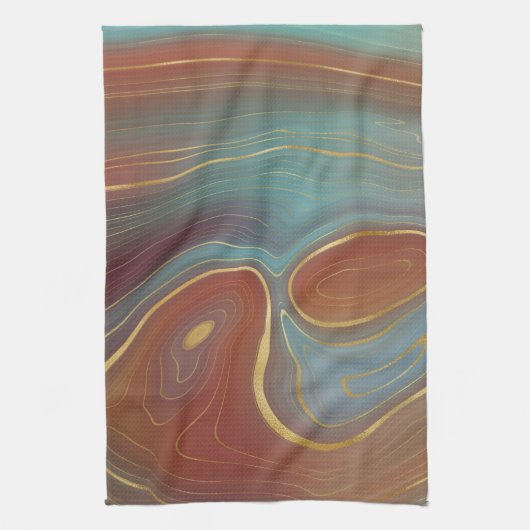 Autumn Strata | Terra Cotta Aquamarin und Gold Aga Geschirrtuch (Vertikal)