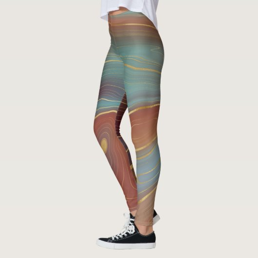 Autumn Strata | Terra Cotta Aquamarin und Gold Aga Leggings (Links)
